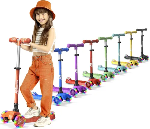 Miniatura 16 de Lifemaster Mini 3-Wheel Kids Scooter with Multi-Color Wheel Lights – 4-Height Adjustable Handlebar, Wide Anti-Slip Deck, Child Safety Certified, Rosa