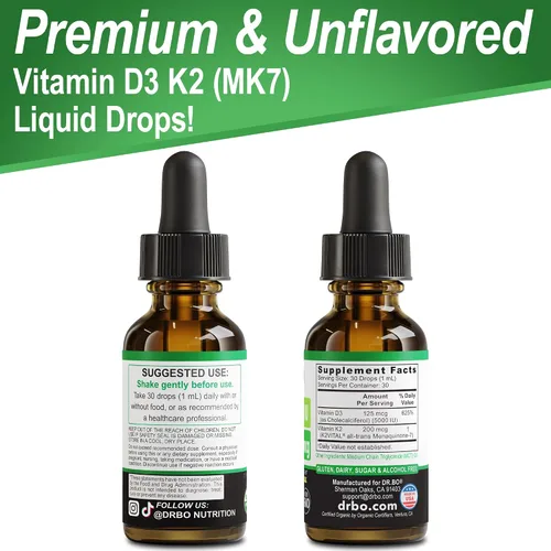 Miniatura 9 de Vitamina D3 K2 - Gotas líquidas orgánicas de vitamina D3K2 D3 K2, suplemento líquido de aceite MCT para adultos y niños, absorción de calcio huesos