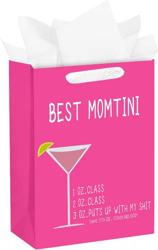Miniatura 10 de WRAPAHOLIC Bolsa de regalo grande para el día de la madre de 13 pulgadas con papel de seda, color rosa intenso con texto en inglés "You're Exactly