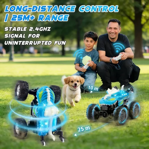 Miniatura 4 de JICUICUI Juguetes de camión monstruo de dinosaurio, camión monstruo de control remoto con luz, mini juguetes de dinosaurio para niños, camión RC
