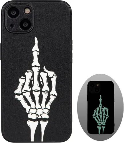 X spirit Funda de teléfono de calavera para iPhone 13, dedo medio, diseño gótico luminoso de esqueleto genial oscuro y con estilo emo, estilo rock n