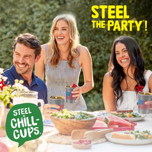 Miniatura 7 de Steel Chill Cups Party Cup America the Beautiful Design para bebidas frías, duradero, desechable, reciclable, fabricado en Estados Unidos, gris, 12