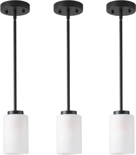 Miniatura 10 de Lámparas Colgantes Mini de 1 Luz, Candelabro Moderno Colgante Lámpara de Techo con Pantalla Blanca Esmerilada, Iluminación Colgante de Níquel