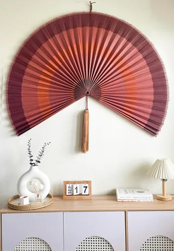 Miniatura 5 de ChumDecor Decoración de pared para abanicos, decoración de abanicos chinos japoneses, cabecero colgante bohemio, ventilador plegable decorativo