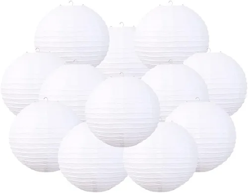 Miniatura 3 de Juego de 12 linternas de papel de estilo chino, adecuadas para decoración de fiestas (azul claro, 12 pulgadas)