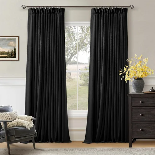 Miniatura 110 de Juego de 2 paneles de cortinas plisadas negras de 80 pulgadas para sala de estar, cortinas plisadas de lino con forro de 80 pulgadas de largo, 100%