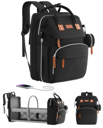 Miniatura 15 de ISMGN Mochila para pañales con cambiador, bolsa de pañales grande, bolsa de bebé, bolsa de pañales negra, negra