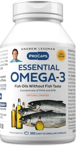 ANDREW LESSMAN Naranja Omega-3 esencial - 360 cápsulas blandas - Aceites omega-3 ultra puros y de alta potencia. Alto contenido de DHA, sin malestar