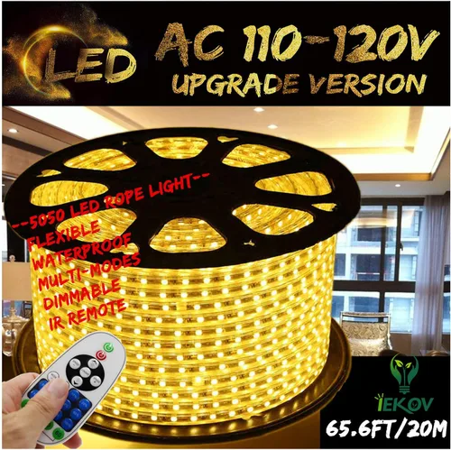 Miniatura 10 de Tira de luz LED de color blanco, AC 110-120V Flexible/Resistente al agua/Función de múltiples modos/Regulable SMD5050 Tira de luces LED de neón