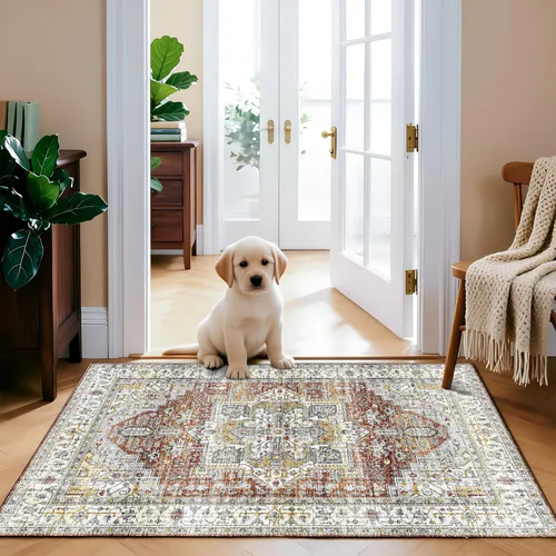 Miniatura 14 de Alfombra lavable para pasillo de 2 x 3: alfombra suave vintage para cocina, baño, lavandería, con respaldo antideslizante, alfombra de piso