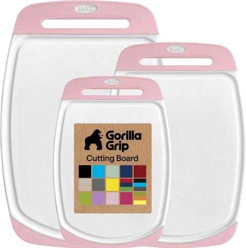Miniatura 20 de GORILLA GRIP Juego de 3 tablas de cortar de cocina reversibles sin BPA, diseñadas en Estados Unidos, no porosas, ranuras para jugos, borde
