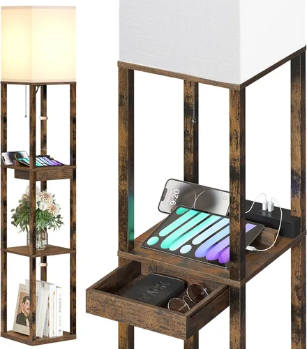 Miniatura 7 de SUNMORY - Lámpara de pie con estantes, lámpara de pie regulable con luz RGB y control por APP, lámpara de pie alta con estantes para sala de estar