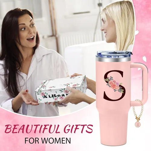 Miniatura 7 de Regalos de cumpleaños para mujeres, vaso con monograma con asa, regalos personalizados para mamá, regalo con monograma para mujer, vasos