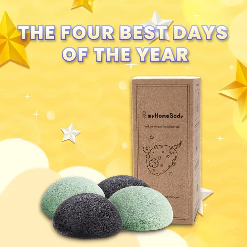 Miniatura 2 de myHomeBody Esponjas faciales naturales de Konjac - para una limpieza y exfoliación facial suave - con carbón activado y aloe vera, juego de 4