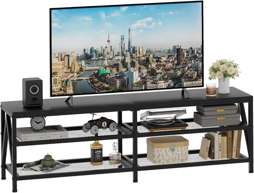 Miniatura 9 de Soporte de TV para televisores de hasta 65 pulgadas, mesa consola de TV industrial de 55 pulgadas de largo con estantes de almacenamiento de 3