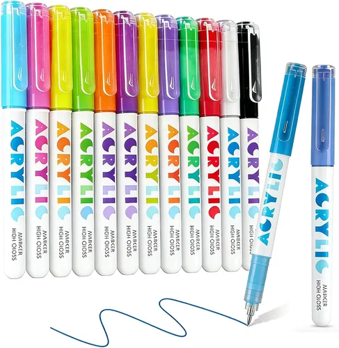 Miniatura 9 de kander Bolígrafos de gel acrílico, 12 colores resaltadores de tinta de gel acrílica con punta de bala, cobertura fuerte, gran capacidad de tinta