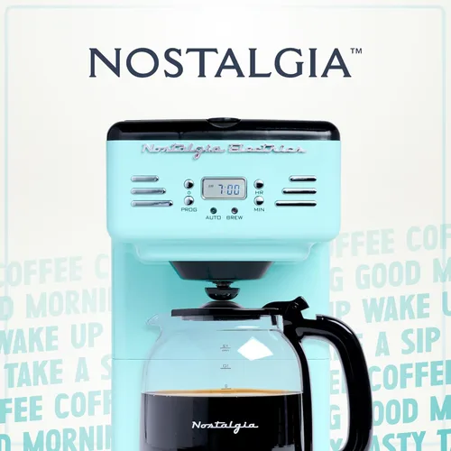 Miniatura 6 de Nostalgia Cafetera programable retro de 12 tazas con pantalla LED, apagado automático y mantiene el calor, función de pausa y servicio, aguamarina