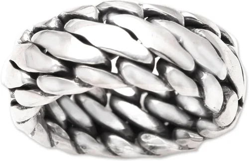Miniatura 3 de NOVICA Anillo artesanal hecho a mano de plata de ley 925 Indonesia 'Sanca Kembang Python
