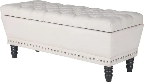Miniatura 13 de Joveco Banco otomano grande de almacenamiento de 41 pulgadas con ribete de cabeza de clavo, copetudo y lino de algodón, copetudo rectangular