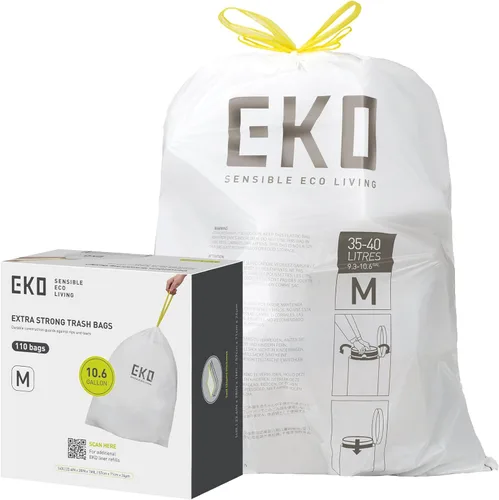 Miniatura 13 de EKO 4 galones / 10-15 litros, 80 bolsas de basura pequeñas con cordón, bolsas de basura extrafuertes sin perfume, rollo fácil de dispensar