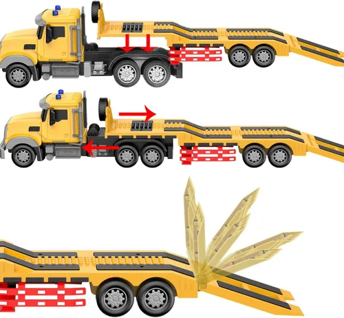 Miniatura 7 de Semirremolque de control remoto con remolque, tractor de ingeniería de semirremolque RC de 24 pulgadas con juguetes de rodillos de carretera, camión