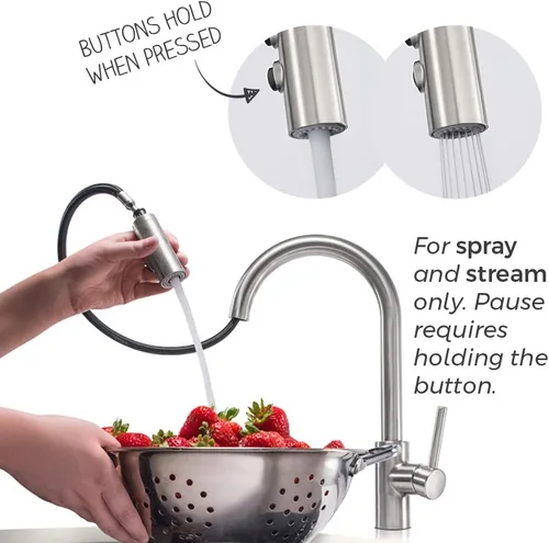 Miniatura 10 de Pfister Stellen - Grifo de cocina con pulverizador extraíble, de una sola manija, de alto arco, acabado en oro cepillado, LG529SABG