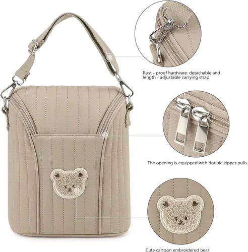 Miniatura 3 de Lmbabter Bolsa organizadora bordada para cochecito de oso, bolsa de aislamiento de botellas, almacenamiento portátil esencial para leche/extractor