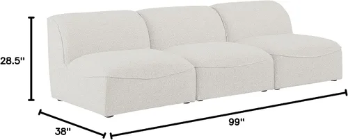Miniatura 3 de Meridian Furniture 683Cream-S99 Colección Miramar Modern Sofá modular tapizado con textura de lino contemporáneo, crema, 99 pulgadas de ancho x 38