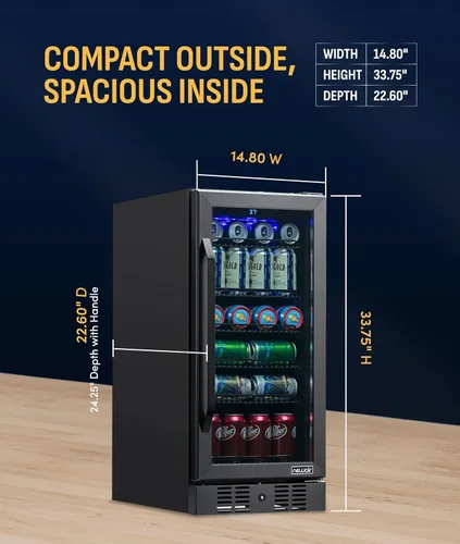 Miniatura 4 de NewAir Refrigerador de bebidas integrado para 96 latas, mini refrigerador pequeño de 15 pulgadas para dormitorio, bar en casa u oficina, Acero