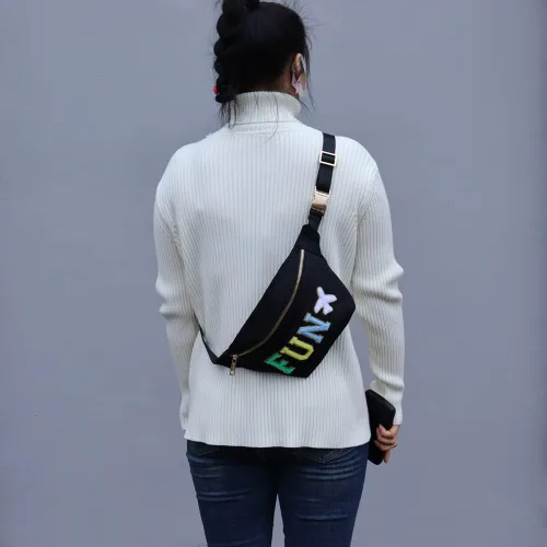 Miniatura 5 de YogoRun Riñonera Bolso de la correa de las mujeres para los hombres Nylon, Negro-Fun, Moda