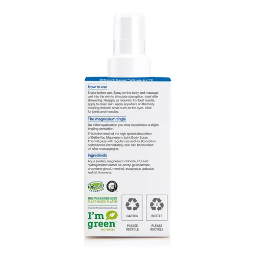 Miniatura 8 de BetterYou Spray corporal de magnesio para articulaciones - Spray de alivio muscular - Cloruro de magnesio tópico y glucosamina - mentol refrescante