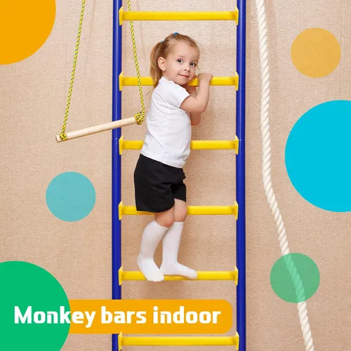 Miniatura 6 de Dunzy Juego de 12 barras de mono, accesorios para columpios, juego de peldaños de escalera, kit de herramientas de acero con tornillos para placas