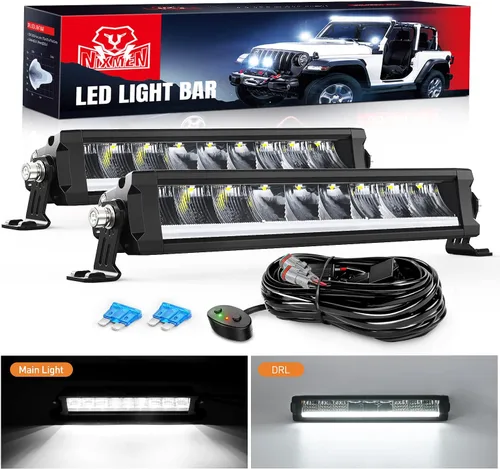 Miniatura 17 de Nilight Barra de luz LED con DRL ámbar 2 PCS 15 W 5.3 pulgadas fila única 1680 LM anti-reflejo punto todoterreno luces de conducción delgadas IP68