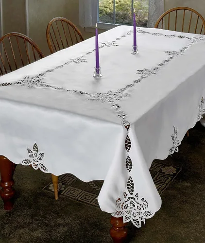 Miniatura 2 de Violet Linen Betenburg Mantel con diseño de encaje, blanco, 70 pulgadas, redondo