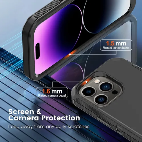 Miniatura 3 de Funda para iPhone 14 Pro con 2 protectores de pantalla, resistente protección contra caídas a prueba de golpes, cuerpo completo, 3 capas, militar
