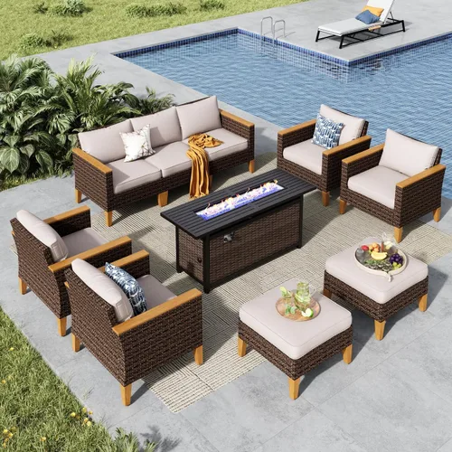 Miniatura 34 de MFSTUDIO Juego de 2 muebles de ratán para patio, sofá biplaza de mimbre para exteriores, juego de conversación para jardín, piscina, patio trasero