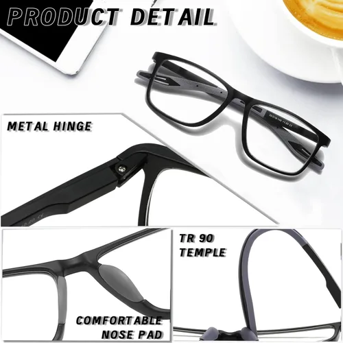 Miniatura 5 de Hubeye TR90 Gafas de lectura deportivas para hombres y mujeres, ultraligeras, flexibles, anti-luz azul (+1.25)