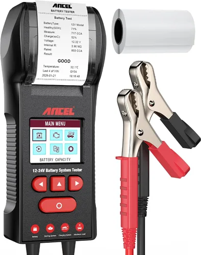 ANCEL BST600 - Probador de batería de coche con impresora - 12V/24V, 100-2000 CCA, probador digital de carga de batería automática - Prueba del