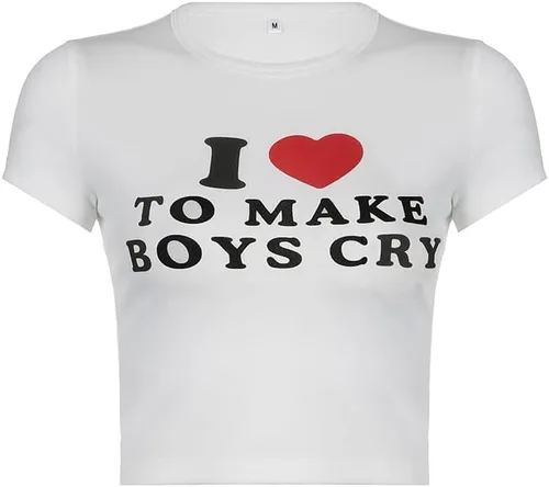 Miniatura 5 de Camiseta corta Y2K con estampado de letras y texto en inglés Grunge para mujer y niña