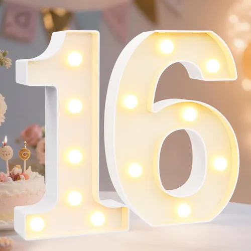 Miniatura 46 de Pooqla Letras y Números Decorativos con Luces LED, Letras y Números de Neón de Plástico Blanco para Decoración de Fiestas, Bodas, Funciona