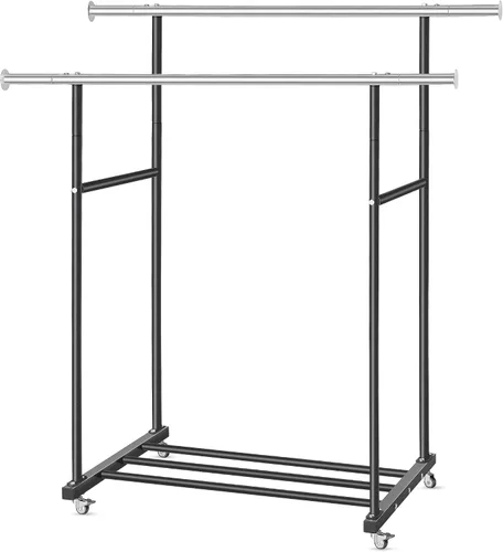 Miniatura 12 de VICERII Perchero de ropa resistente de 55.51 pulgadas con ruedas y estante inferior, perchero con ruedas y estante inferior, percheros de ropa