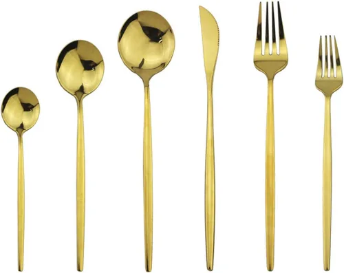 Miniatura 10 de Tenedores de postre real de oro pulido con espejo, tenedores medianos para ensalada, diseño ligero, juego de cubiertos de acero inoxidable para 6