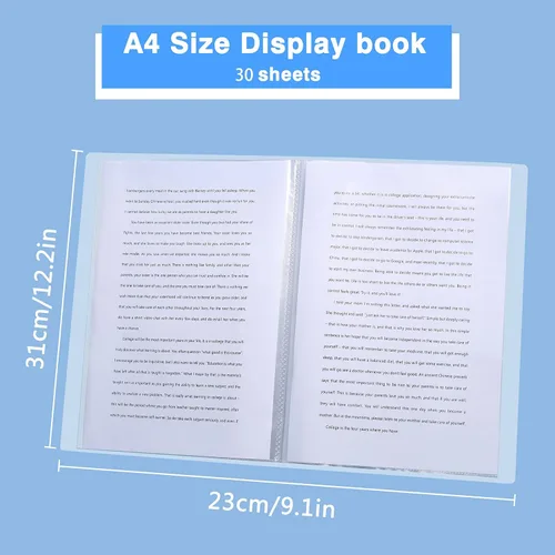 Miniatura 2 de Paquete de 4 libros de presentación A4, carpetas con fundas de plástico, 30 bolsillos con protectores de hojas, libro de exhibición de carpetas