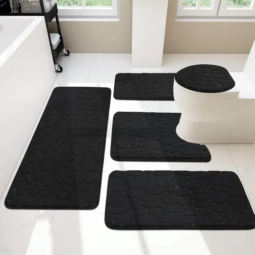 Miniatura 19 de YIHOUSE Juego de 2 tapetes de baño de espuma viscoelástica, antideslizantes, absorbentes de agua, lavables, para fregadero, inodoro y suelo Negro