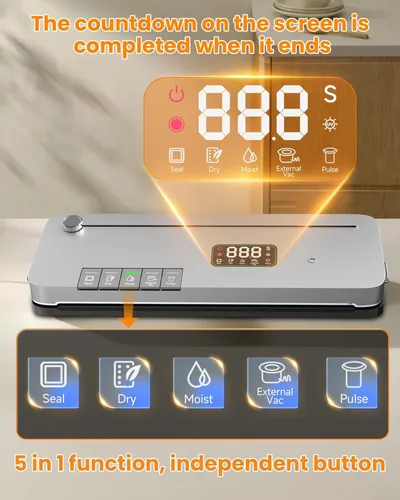 Miniatura 6 de Máquina selladora al vacío de alimentos, succión fuerte de 75 KPa, temporizador digital, cortador integrado, función de pulso, modos seco y húmedo