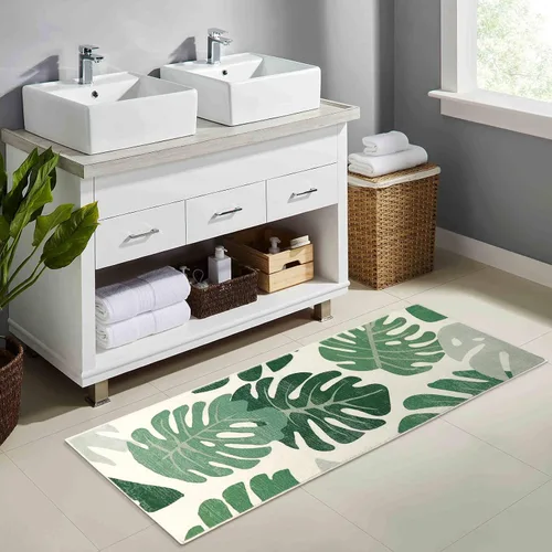Miniatura 10 de Lukinbox Tapetes de baño lavables con hojas, 18 x 26 pulgadas, tapete de baño pequeño antideslizante Monstera, tapete de baño de microfibra suave