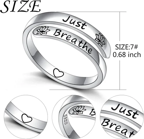 Miniatura 5 de Ladytree Anillos inspiradores ajustables de plata de ley 925, apilables, espiral, banda de declaración, regalo de aliento para mujeres y hombres