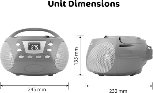 Miniatura 6 de HANNLOMAX HX-332CD portátil CD Boombox, radio FM PLL, Bluetooth, pantalla LCD, entrada auxiliar, fuente de alimentación dual AC/DC (rosa)