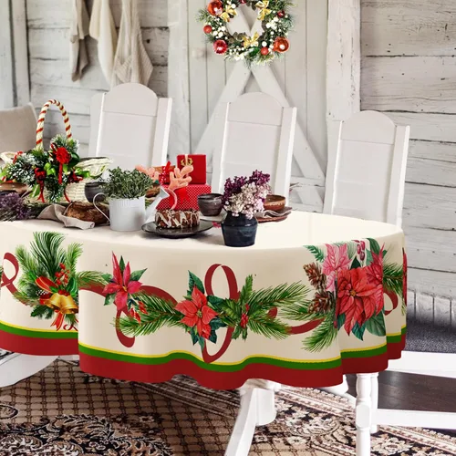 Miniatura 19 de Mantel rectangular de Navidad de 60 x 84 pulgadas, mantel de decoración navideña de alce, poliéster, impermeable y resistente a las arrugas, mantel
