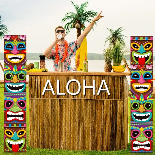 Miniatura 4 de Teling 4 cajas de decoración de fiesta hawaiana Tiki, cajas de recuerdo tropicales de verano para interiores y exteriores, centros de mesa Aloha